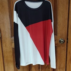 Colorblock Red White & Black Long Sleeve Shirt XL